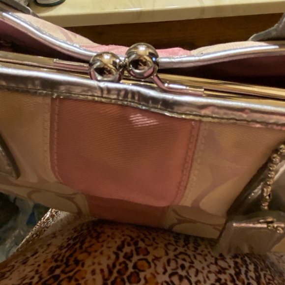 COACH ERGO SIGNATURE TOTE BAG PINK SILVER CANVAS TOTEBAG - Picture 12 of 15